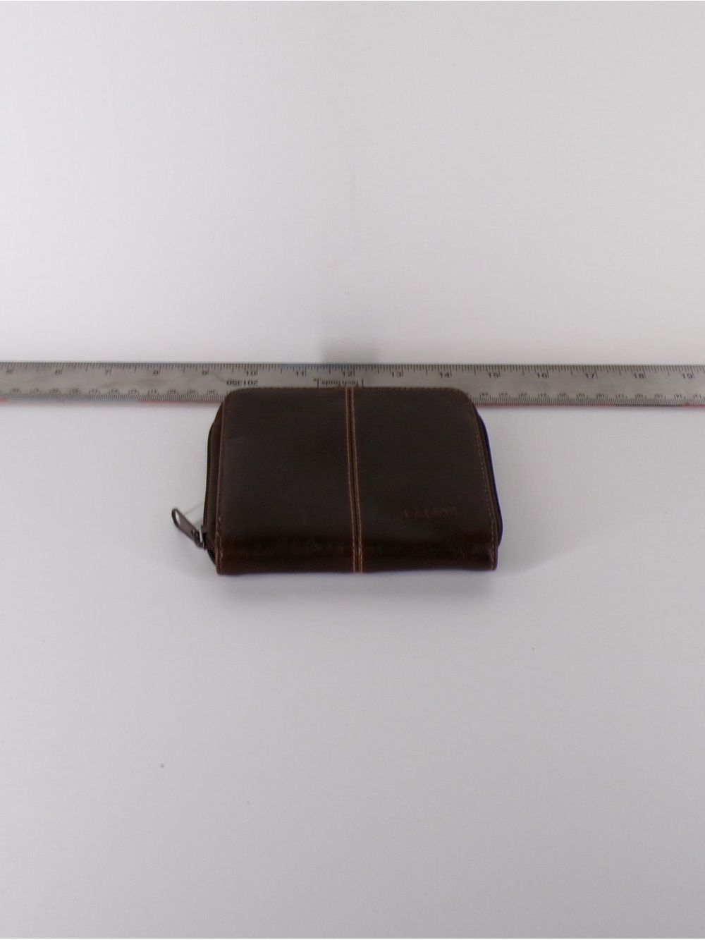 Strada Dark Brown Leather Zip Wallet with Contrast Stitching